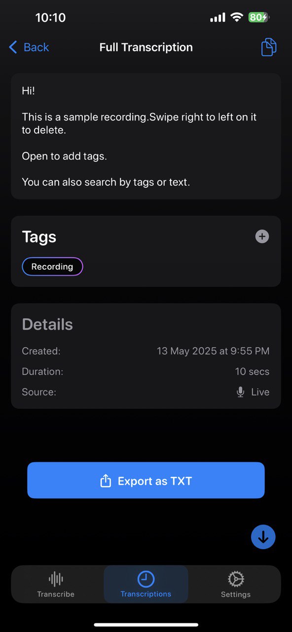 VoiceNote App Notes List